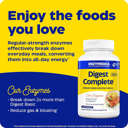 Enzymedica Digest, Full-Range, Everyday Digestive Enzymes, Offers Fast-Acting Gas & Bloating Relief, 30 Count