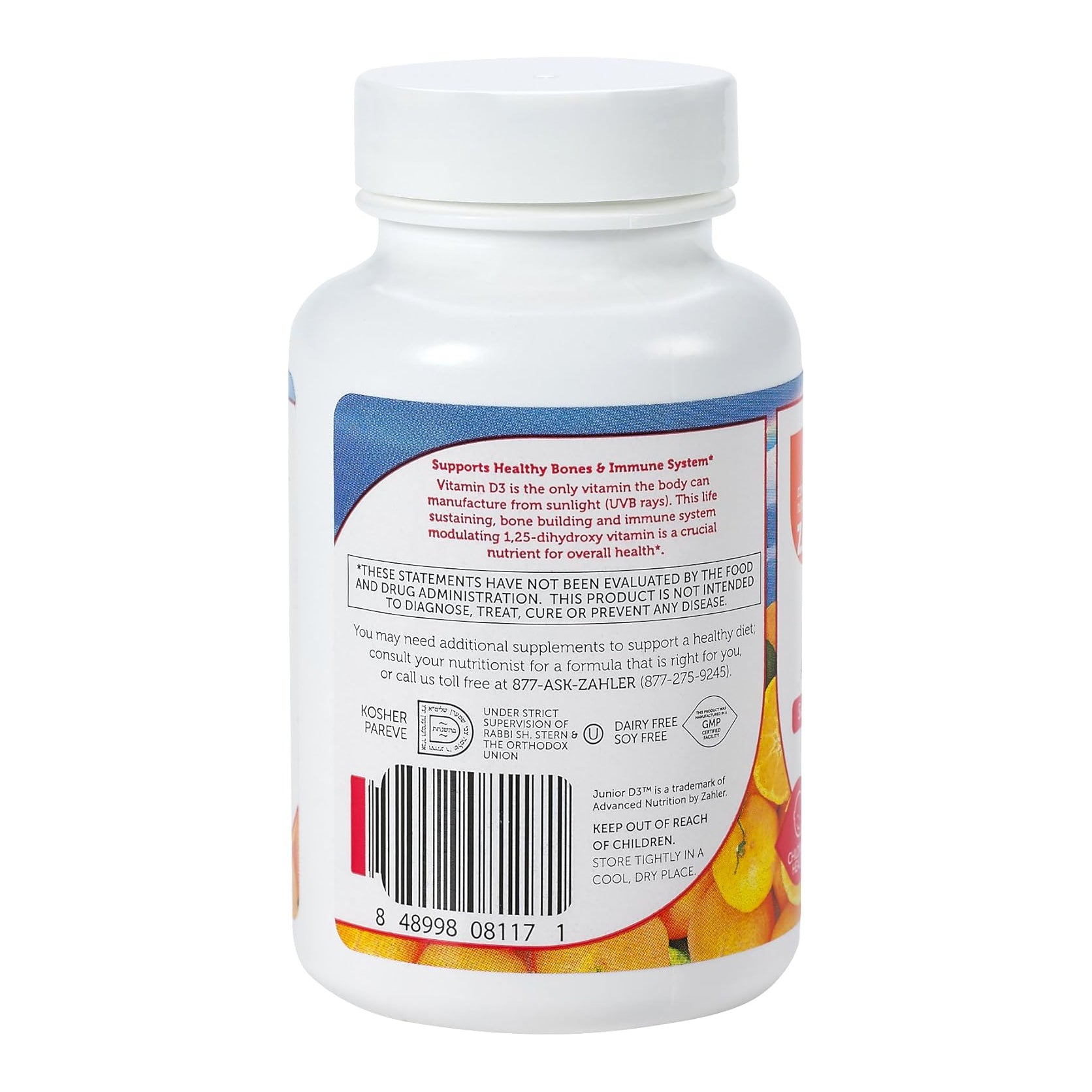 Zahler Junior D3 Chewable 1000IU, Kids Vitamin D, 240 Chewable Tablets