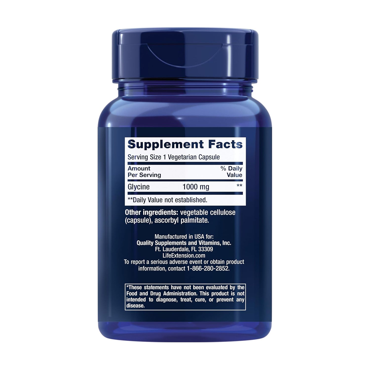 Life Extension Glycine, 1000 mg, Amino Acid That Promotes Healthy Sleep 100 Capsules