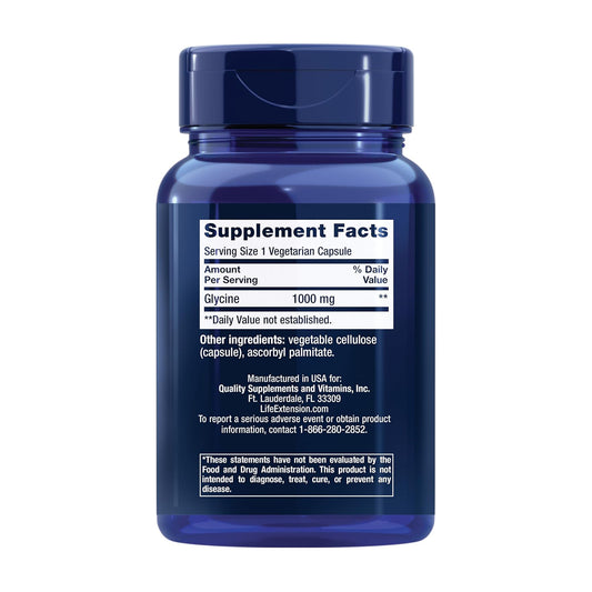 Life Extension Glycine, 1000 mg, Amino Acid That Promotes Healthy Sleep 100 Capsules