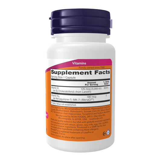 NOW Foods , Mega D-3 & MK-7 with Vitamins D-3 & K-2, 5,000 IU/180 mcg, Bone & Cardiovascular Support*, 60 Veg Capsules