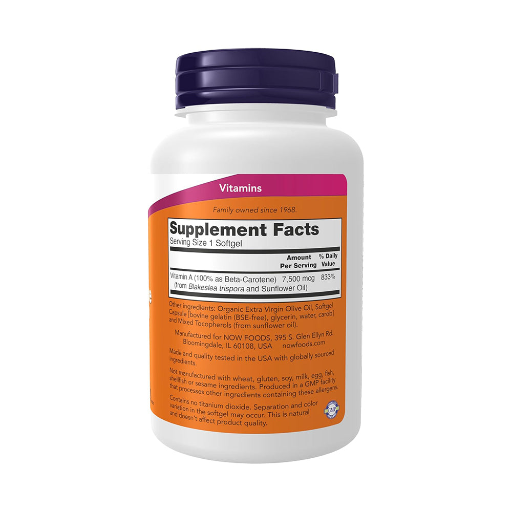 NOW Foods Supplements, Natural Beta Carotene 25,000 IU, Essential Nutrition, 180 Softgels