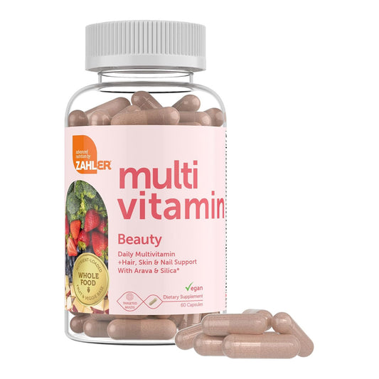 Zahler Multivitamin Beauty + Skin Hair and Nails Support, Multivitamin for Women and Men with Iron, Certified Kosher, 60 Capsules