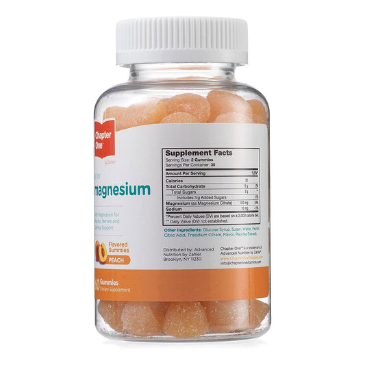 Zahler Chapter One Magnesium Gummies, Great Tasting Magnesium for Kids, Calm Kids Magnesium, Magnesium Gummies for Women and Men, Certified Kosher (Peach)