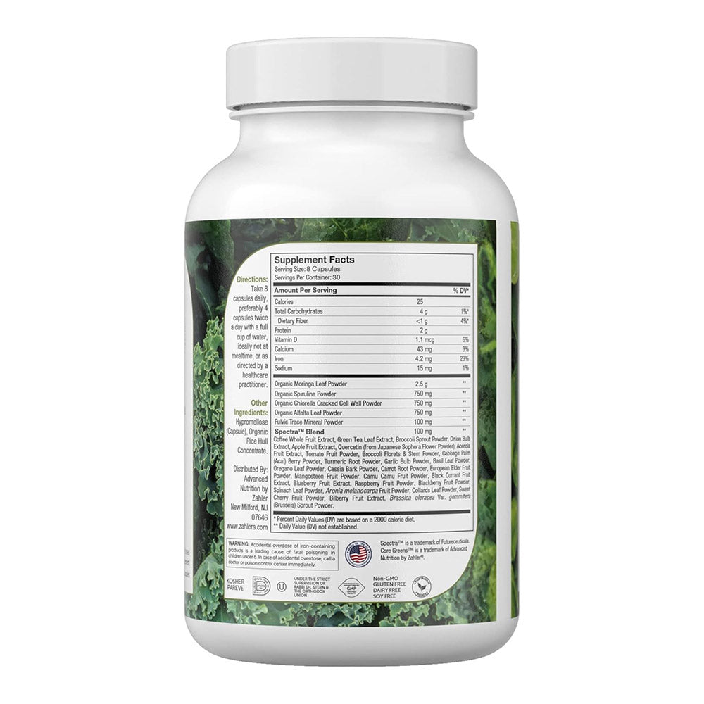 Zahler Core Greens, Superfood Greens Capsules, Super Greens with Spirulina, Chlorella, Spectra Blend and More, Kosher, 240 Capsules