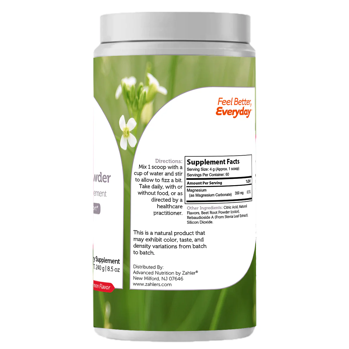 Zahlers Magnesium Citrate Powder - Raspberry Lemon Flavor - 8.5 oz