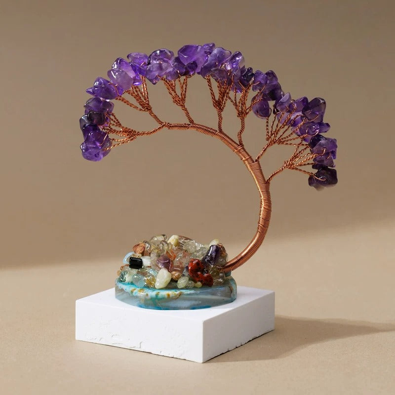 Natural Gemstone Money Tree – 6 Colors (Amethyst/Aquamarine/Agate etc.) Feng Shui Desk Ornament Amethyst