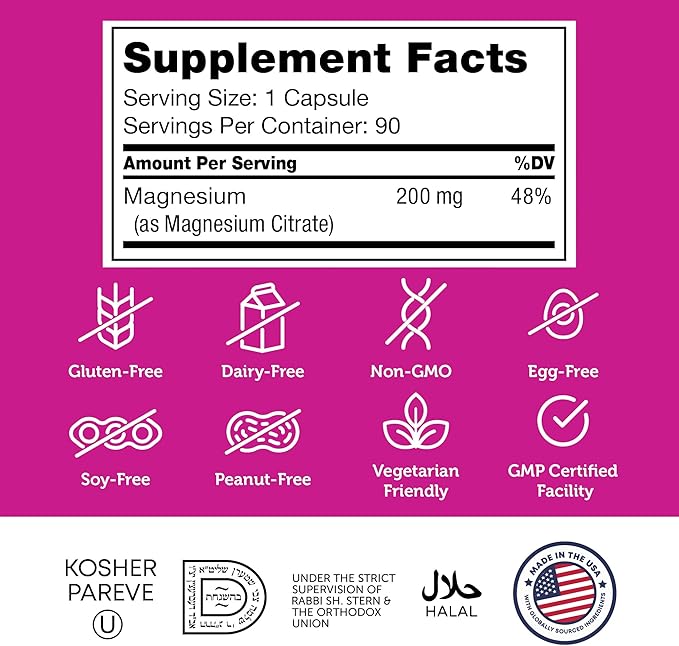 Zahler - Magnesium Supplement Capsules 200 mg (90 Count) Natural Magnesium Mineral for Men & Women