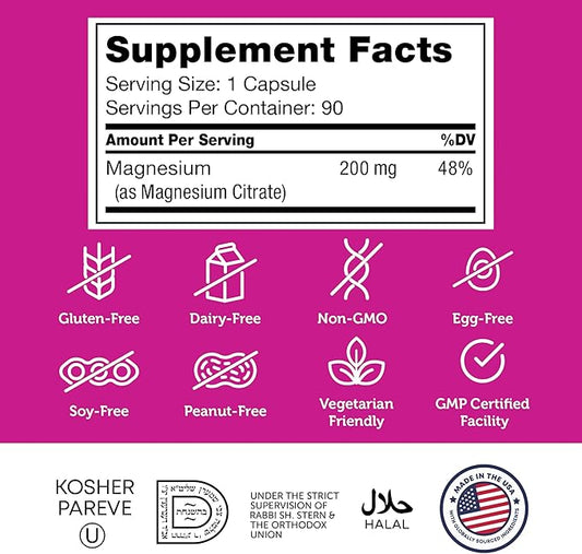 Zahler - Magnesium Supplement Capsules 200 mg (90 Count) Natural Magnesium Mineral for Men & Women