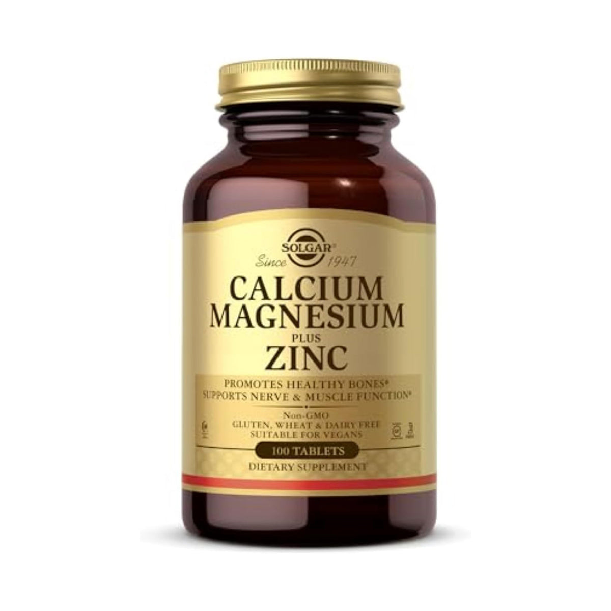 Solgar Calcium Magnesium Plus Zinc, 250 Tablets - Promotes Healthy Bones and Teeth - Supports Nerve & Muscle Function 100 Count (Pack of 1)