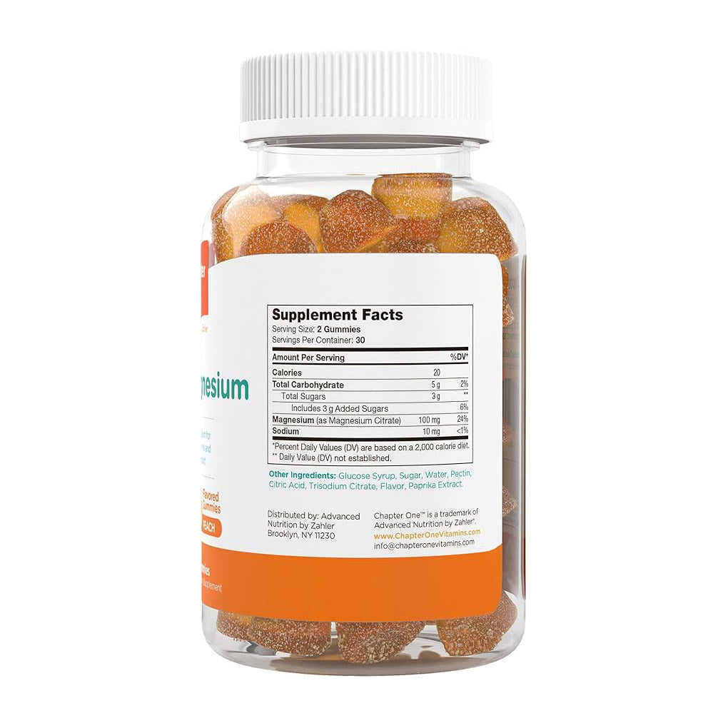 Zahler Chapter One Magnesium Gummies, Great Tasting Magnesium for Kids, Calm Kids Magnesium, Magnesium Gummies for Women and Men, Certified Kosher (Peach)