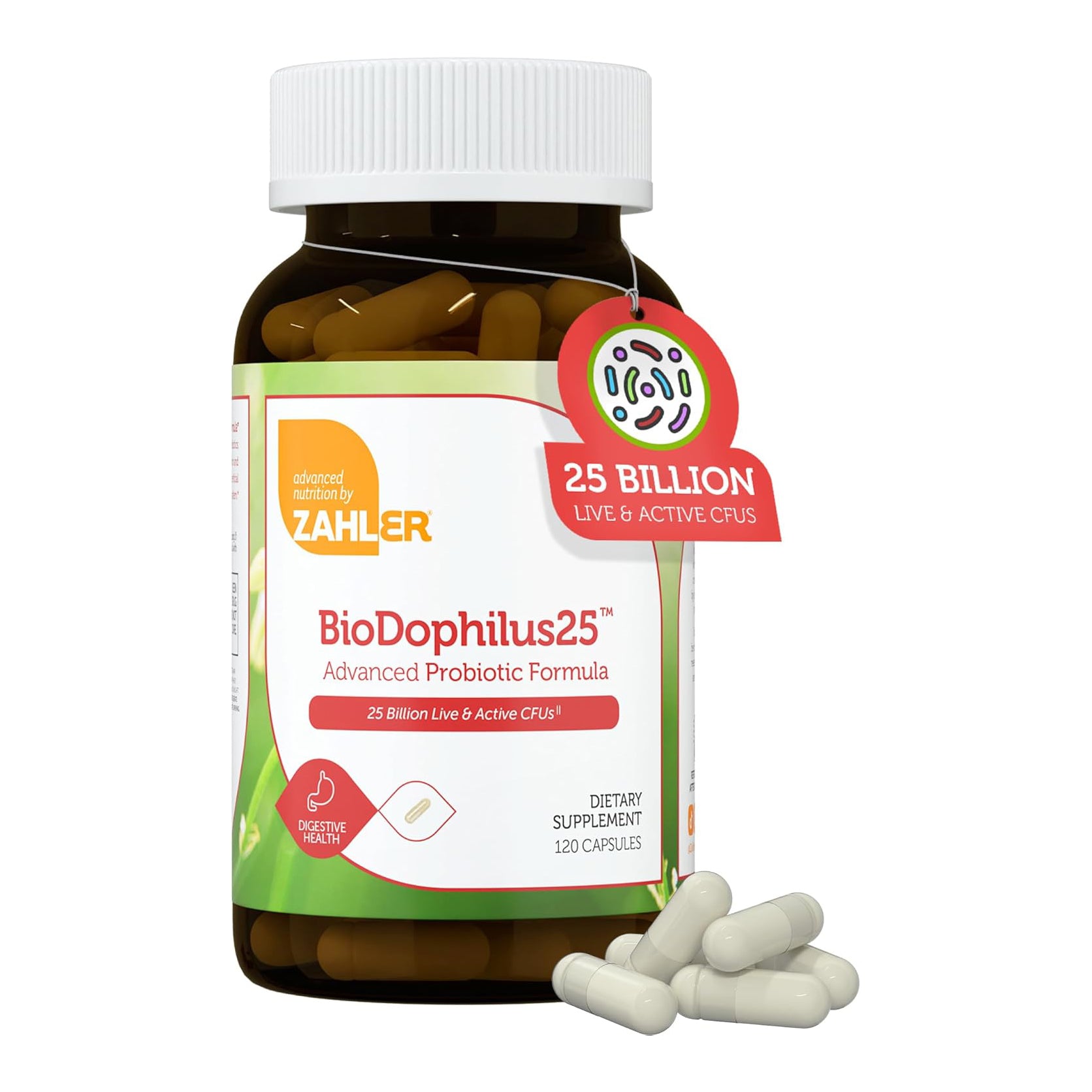 Zahler BioDophilus25, 25 Billion CFU Probiotic + Prebiotic - 11 Strains Daily Probiotic Supplement for Women for Digestive Health, Probiotics for Men for Gut Health (120 Capsules)