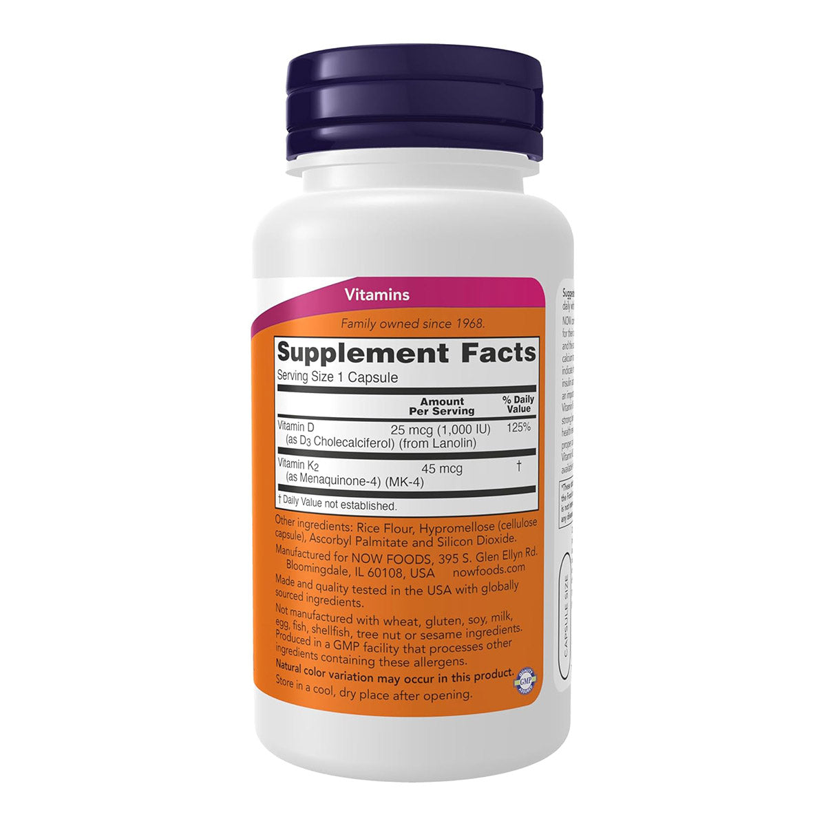 NOW Supplements, Vitamin D-3 & K-2, 1,000 IU/45 mcg,Plus Cardiovascular Support*, Supports Bone Health*, 120 veg Capsules