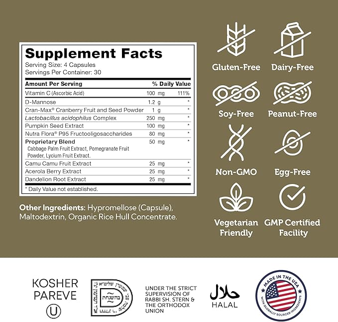 Zahler Revolution - Complete Womens Urinary Tract Health Formula with Probiotics - UTI Pills - 1200mg D-Mannose and Cranberry Supplement -(120 Capsules)