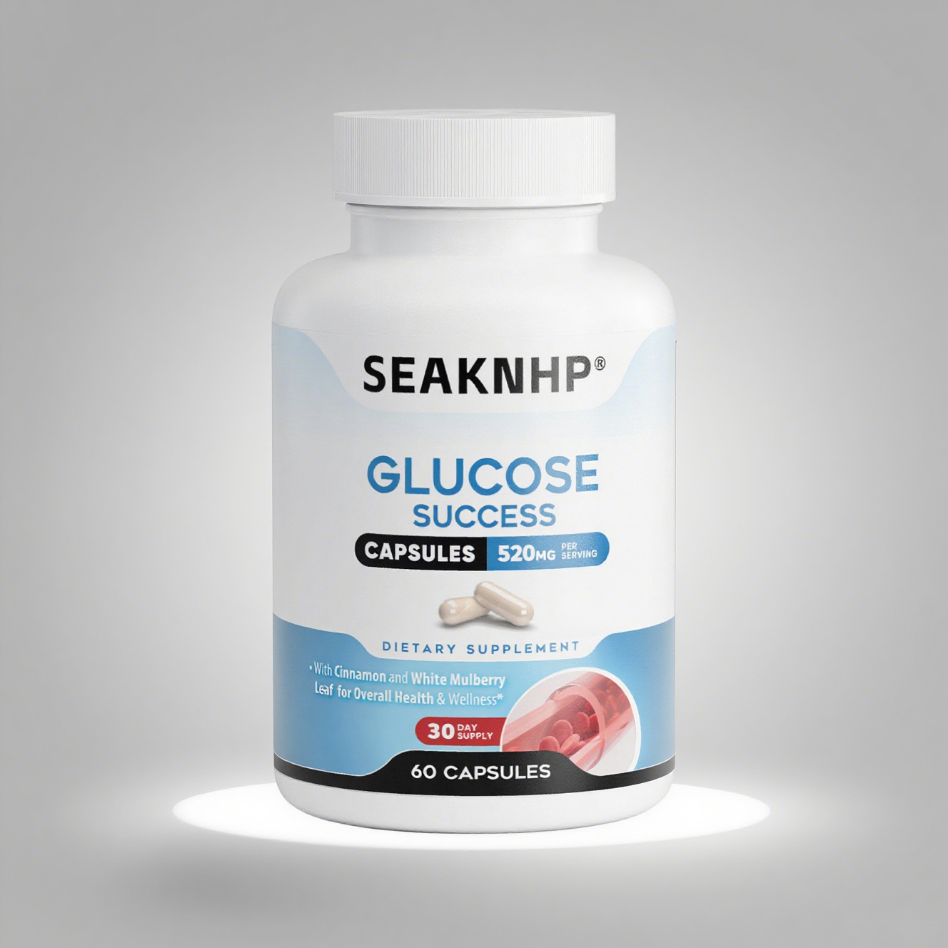 Normal blood sugar supports 60 capsules containing vitamin biotin, magnesium, zinc, manganese, and ascorbic acid, supporting healthy glucose metabolism and insulin sensitivity