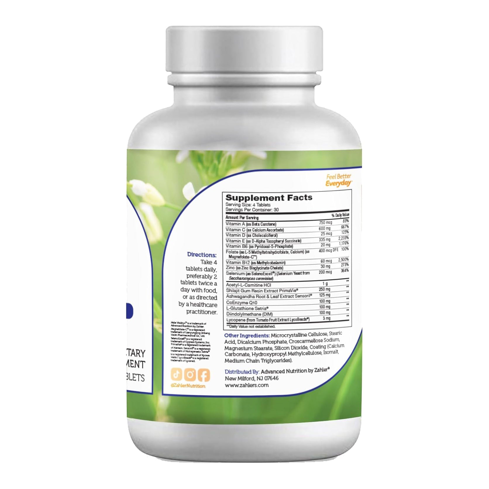 Zahler Male Vitality+ and Fertility Supplements, Male Formula Supporting Energy and Reproductive Wellness, 120 Tablets