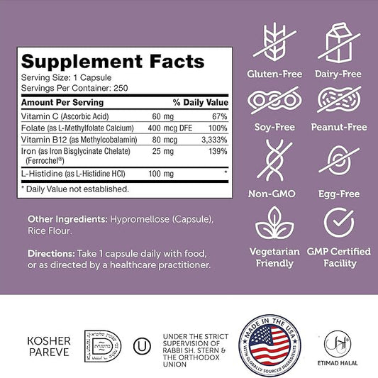 Zahler Iron Supplement with Vitamin C for Women and Men - High Absorption 250 Count