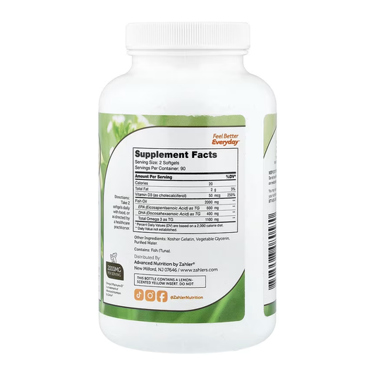 Zahler, Omega 3 Platinum+D™, Advanced Omega 3 Fish Oil + Vitamin D3, 180 Softgels