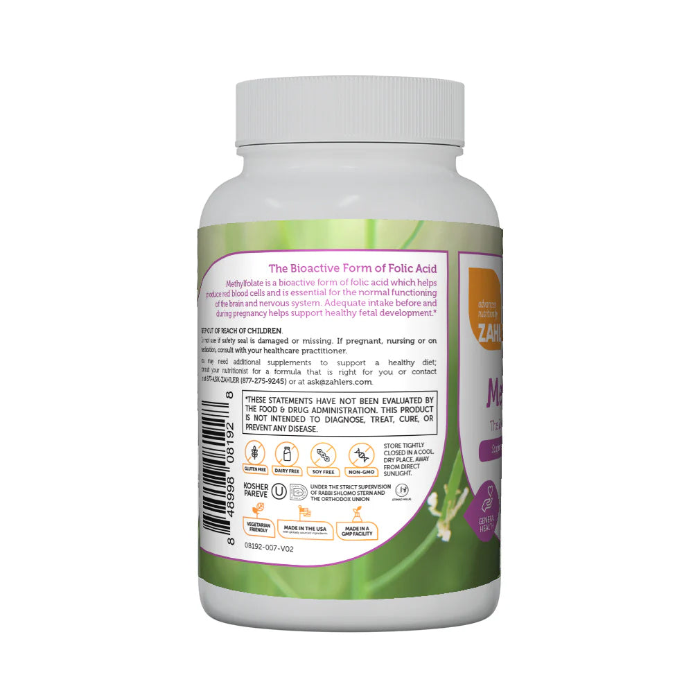 Zahler Methylfolate - Supports Healthy Fetal Development and Genetic Health 1,000 mcg DFE, 60 Capsules