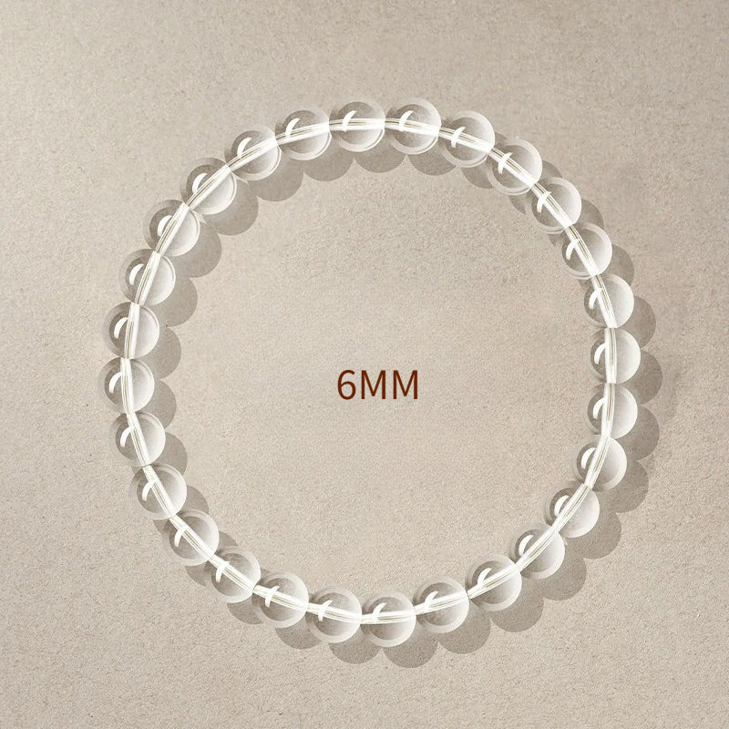 Natural Clear Quartz Bead Bracelet –Transparent White Crystal Stretch Strand, 6/8/10/12mm 6MM