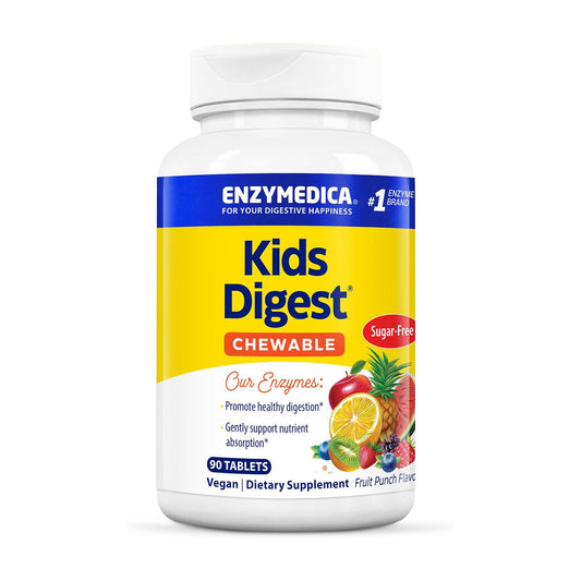 Enzymedica Kids Digest, Chewable Digestive Enzymes, Natural Fruit Punch Flavor, 90 Servings