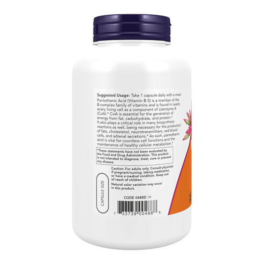 NOW Foods Supplements,Pantothenic Acid (Vitamin B-5) 500 mg,B-Complex Vitamin,250 Capsules