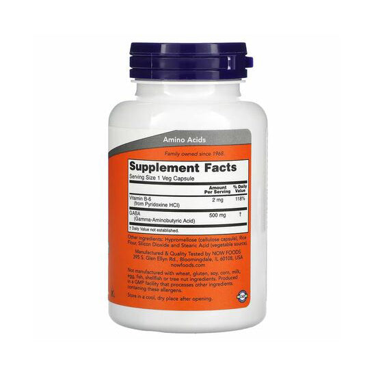 NOW Foods, GABA with Vitamin B-6, 500 mg, 100 Veg Capsules