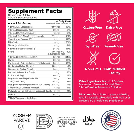 Zahler Kids Multivitamin Chewable Vitamin Tablet Contains 20+ Minerals & Vitamins for Kids & Toddlers-Cherry Flavor (90)