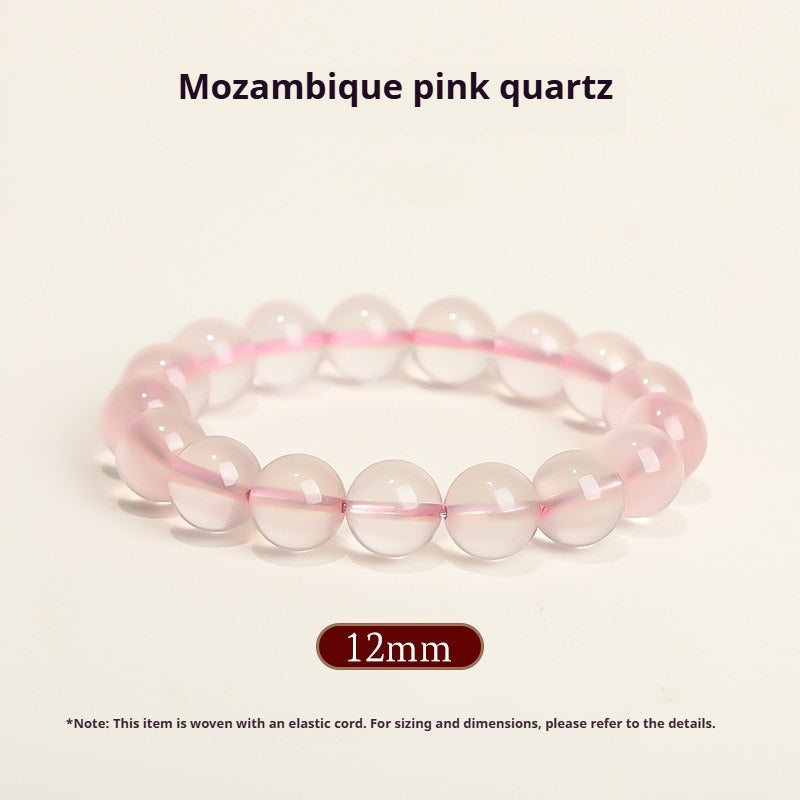 Natural Rose Quartz Bracelet – Pink Crystal Beaded Stretch Bangle for Friendship & Love (6/8/10/12mm) Mozambique Pink Crystal 12MM