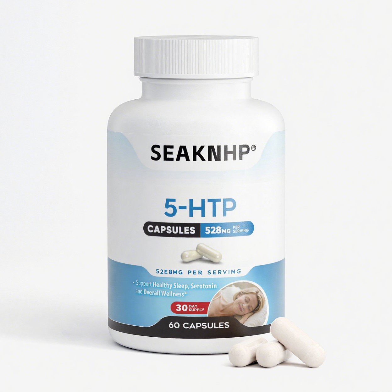 Seaknhp 5-HTP 60 Capsules Supports Emotional Well-being and Comfort and Promotes Strength in Muscles