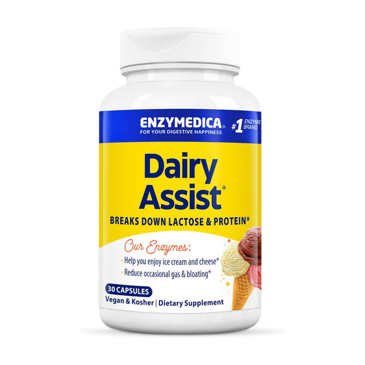 Enzymedica, DairyAssist, Digestive Enzymes for Complete Dairy Digestion & Lactose Intolerance, 30 Count