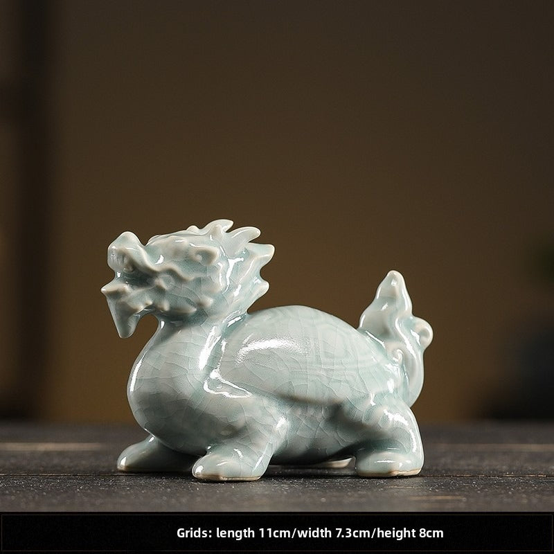 Ceramic Dragon Turtle Feng Shui Statue – Auspicious Dragon-Headed Turtle for Wealth, Protection & Office Decor