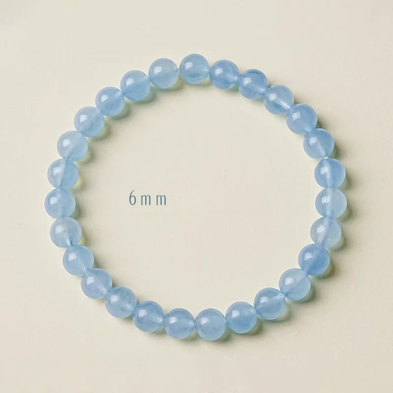 Raw Aquamarine Beaded Bracelet – Blue Crystal for Emotional Balance, Good Luck 6mm