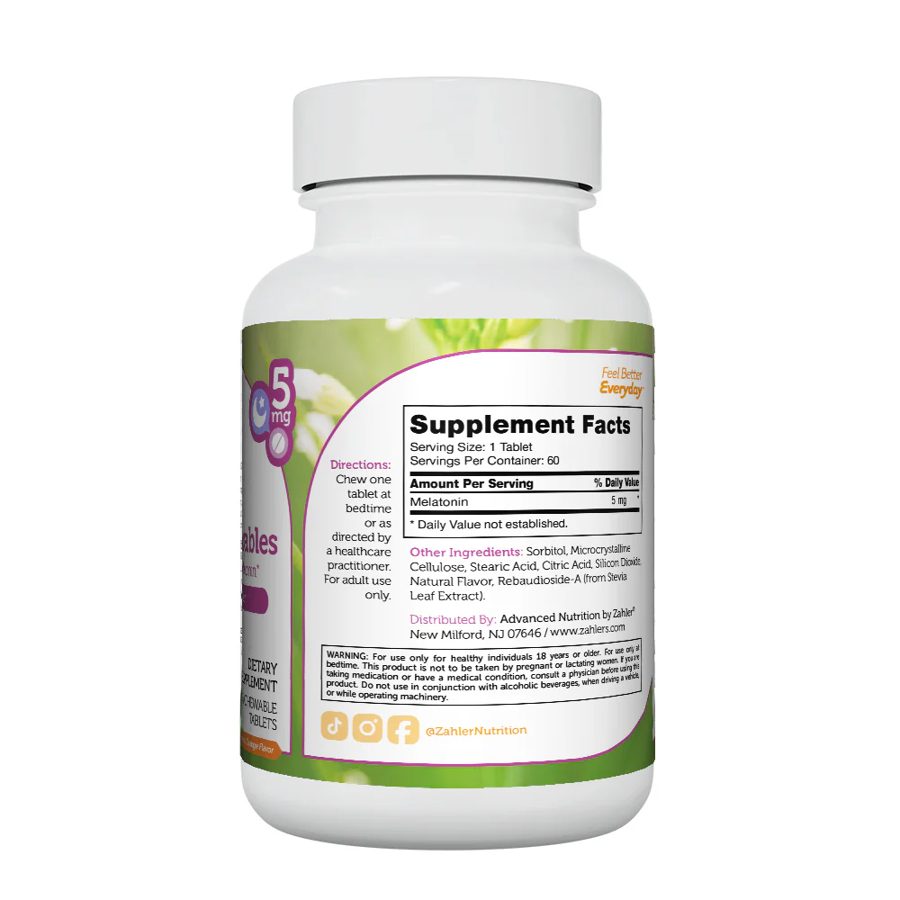 Zahler Melatonin 5mg Tablets -Delicious Orange Flavor - Supports Restful and Quality Sleep  (60 Capsules)
