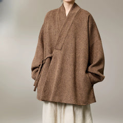 Unisex Autumn/Winter Chinese Layman's Robe – Mid-Length Loose Taoist Gown, Zen Meditation & Tea Ceremony Clothing Brown