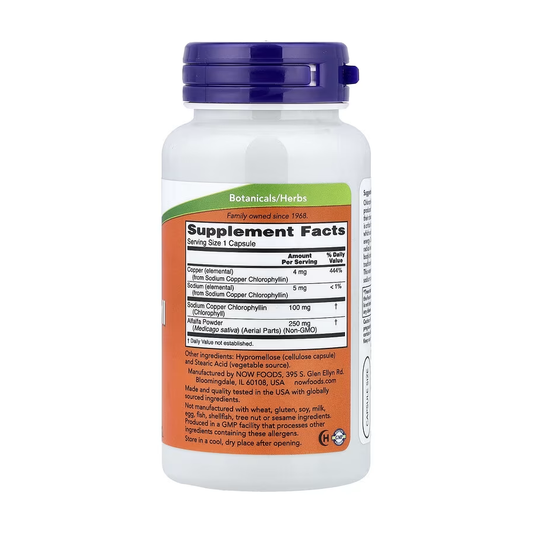 NOW Foods Supplements, Chlorophyll 100 mg with Alfalfa Powder, Green Superfood, 90 Veg Capsules