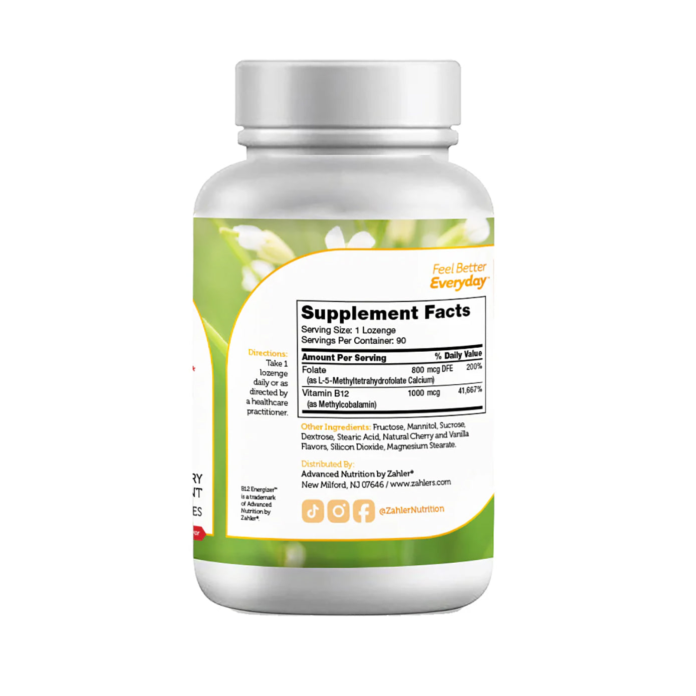 Zahler Energizer - Vitamin Methylated B12 & Folate Supplement with 1360 mcg Folic Acid + 1000 mcg Methyl Vitamin B12 (90 Count)