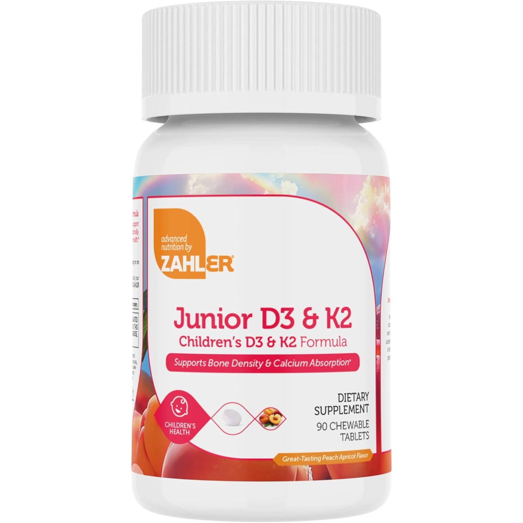 Zahler - Junior Vitamin D3 + K2 Chewable Tablets for Kids to Support Healthy Bones & Teeth Less Sugar Than Gummies (90 Count)