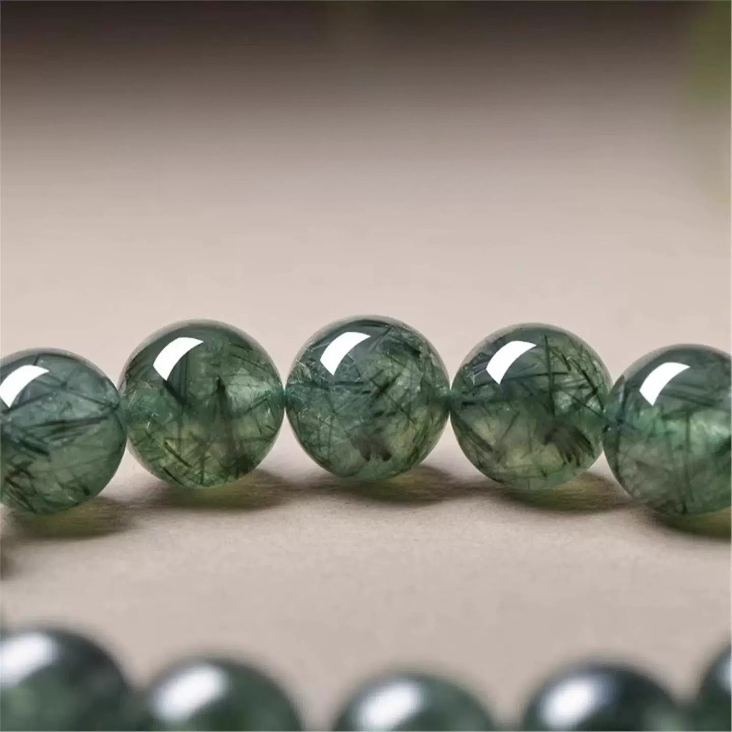 Natural Green Rutilated Quartz Bracelet – Green Phantom Crystal Beaded Bangle for Prosperity, Emotional Balance & Women's Daily Wear