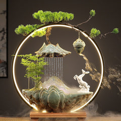 Flowing Water "High Mountain" Bonsai Fountain – Zen Tabletop Water Feature, Feng Shui Prosperity Gift Rising all the way L-50*15*52cm