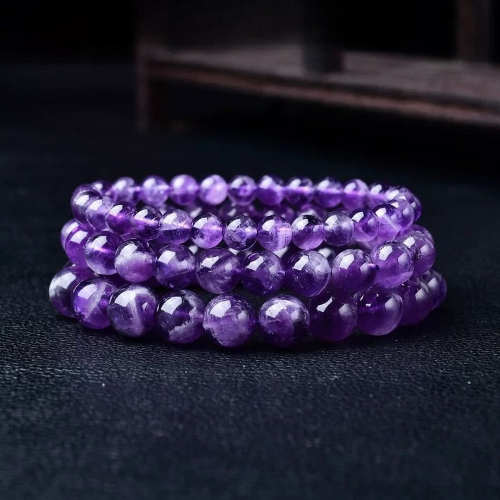 Natural Amethyst Bracelet – Purple Crystal Beaded Stretch Bangle for Calm, Clarity & Everyday Wear (6/8/10/12/14mm)