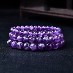 Natural Amethyst Bracelet – Purple Crystal Beaded Stretch Bangle for Calm, Clarity & Everyday Wear (6/8/10/12/14mm)