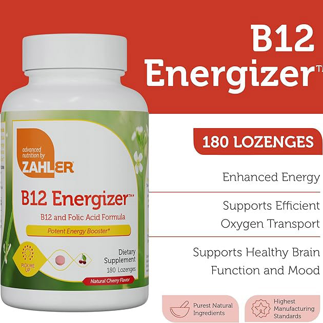 Zahler Energizer - Vitamin Methylated B12 & Folate Supplement with 1360 mcg Folic Acid + 1000 mcg Methyl Vitamin B12 (180 Count)