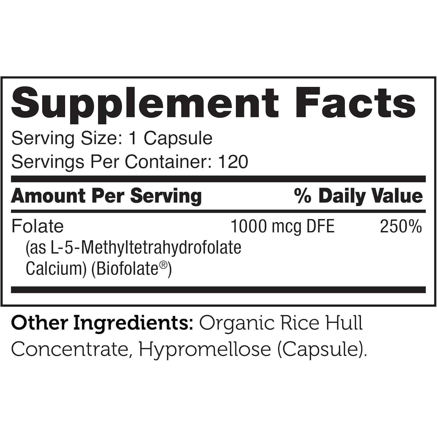 Zahler Methylfolate - Supports Healthy Fetal Development and Genetic Health 1,000 mcg DFE, 120 Capsules