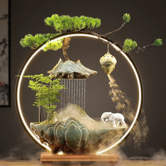 Flowing Water "High Mountain" Bonsai Fountain – Zen Tabletop Water Feature, Feng Shui Prosperity Gift Good luck and happiness L-50*15*52cm