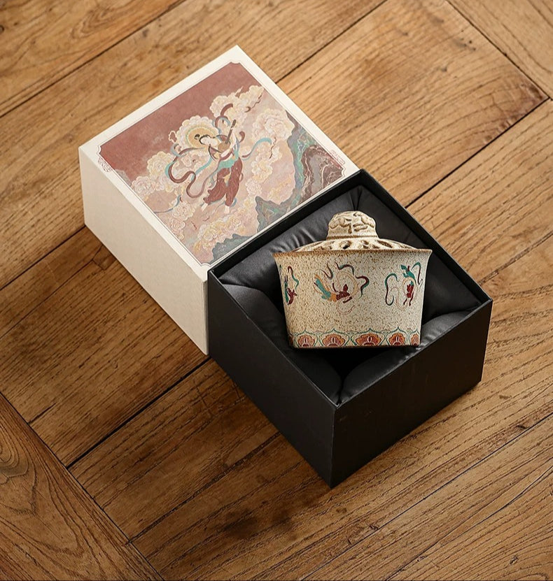 Dunhuang Flying Apsaras Ceramic Incense Burner – Coil & Stick Incense Holder, Tang Court Lady Design, Zen Tea & Home Decor