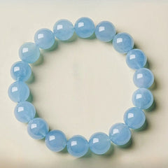 Raw Aquamarine Beaded Bracelet – Blue Crystal for Emotional Balance, Good Luck