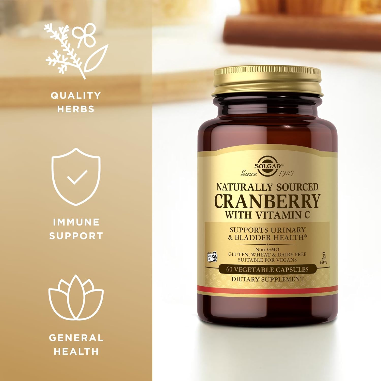 SOLGAR Cranberry with Vitamin C - 60 Vegetable Capsules - Supports Urinary & Bladder Health