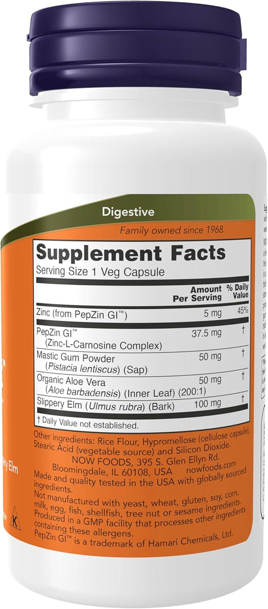 NOW Foods Supplements, Gastro Comfort, plus Mastic Gum, Aloe Vera and Slippery Elm, 60 Veg Capsules