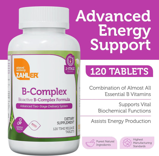 Zahler B-Complex Vitamins for Women & Men - Vitamin B Complex  Advanced 2-Stage Delivery System (120 Tablets)